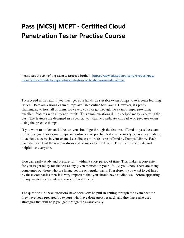 pass mcsi mcpt certified cloud penetration tester