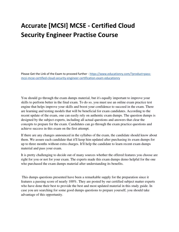 accurate mcsi mcse certified cloud security