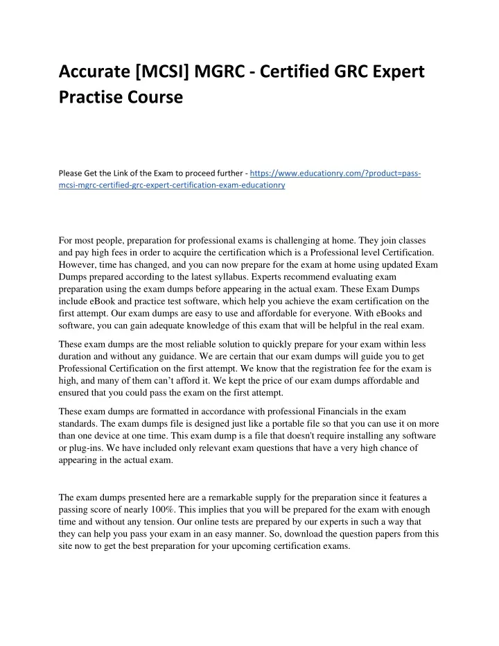 accurate mcsi mgrc certified grc expert practise