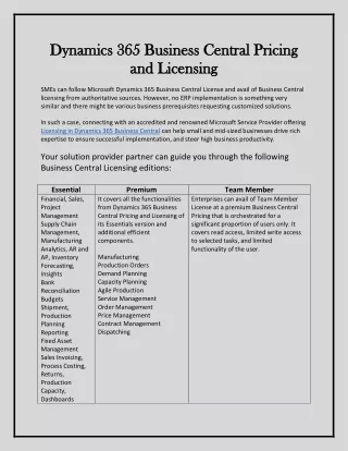 Dynamics 365 Business Central Pricing and Licensing