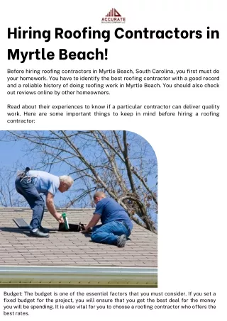 Things to Keep in Mind Before Hiring Roofing Contractors in Myrtle Beach!