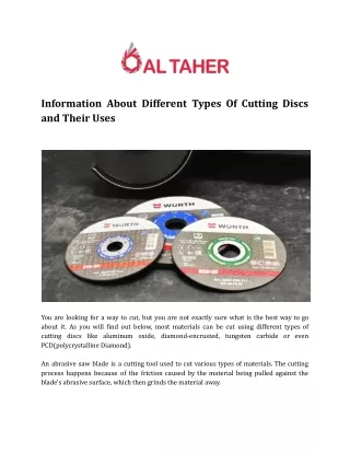 Information About Different Types Of Cutting Discs and Their Uses