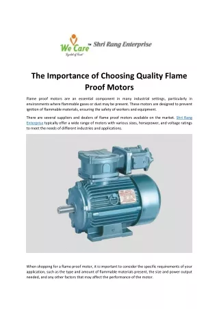 The Importance of Choosing Quality Flame Proof Motors