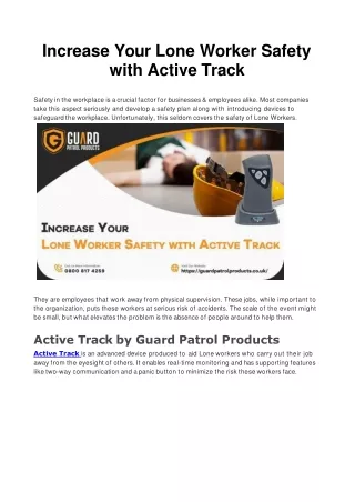 Increase Your Lone Worker Safety with Active Track