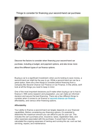 Things to consider for financing your second-hand car purchase