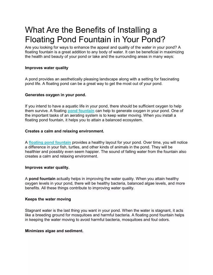 what are the benefits of installing a floating