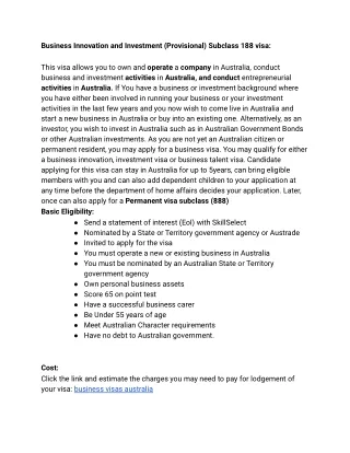 business visas australia