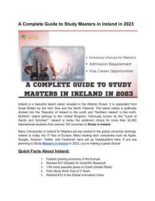 A Complete Guide to Study Masters in Ireland in 2023