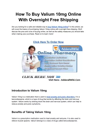 How To Buy Valium 10mg Online With Overnight Free Shipping