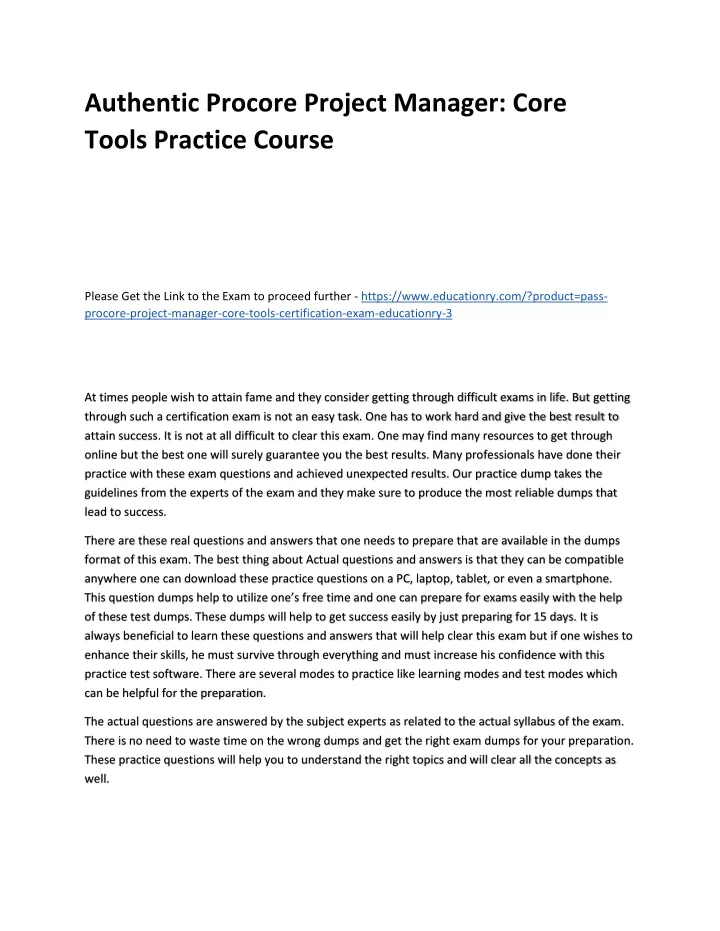 authentic procore project manager core tools