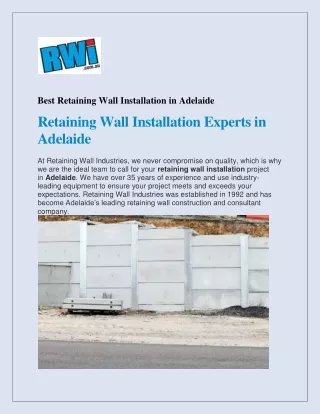 Best Retaining Wall Installation in Adelaide
