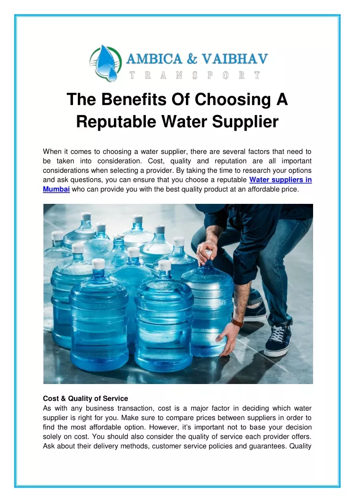 the benefits of choosing a reputable water