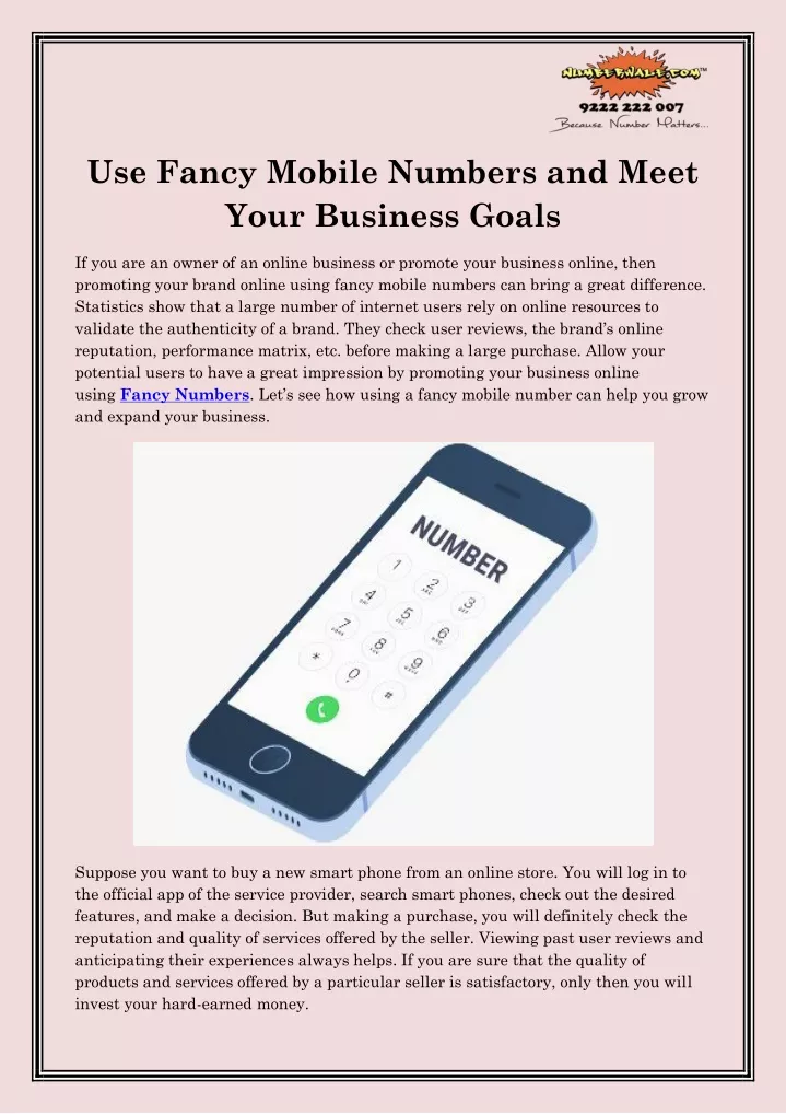 use fancy mobile numbers and meet your business