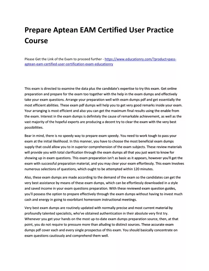 prepare aptean eam certified user practice course