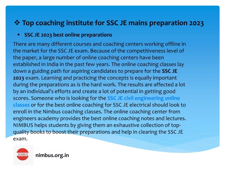 top coaching institute for ssc je mains