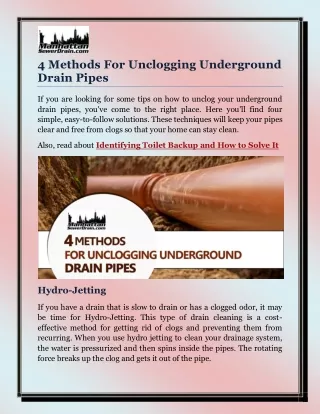 4 Methods For Unclogging Underground Drain Pipes