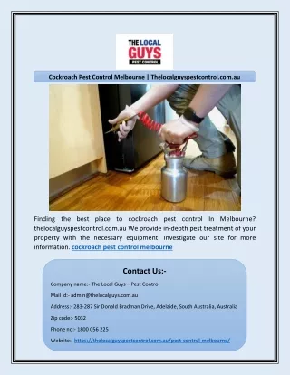 Cockroach Pest Control Melbourne | Thelocalguyspestcontrol.com.au