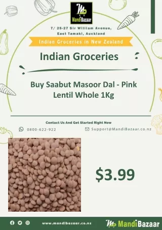 Buy Saabut Masoor Dal - Pink Lentil Whole 1Kg - Mandi Bazaar