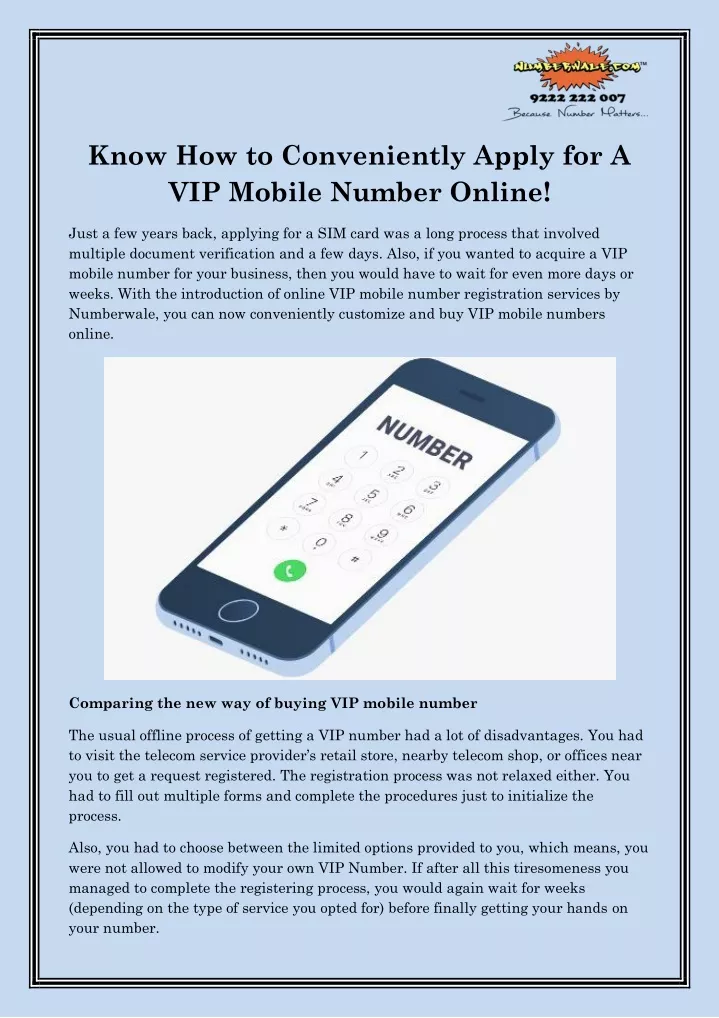 know how to conveniently apply for a vip mobile