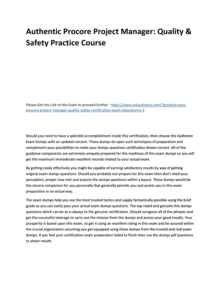 authentic procore project manager quality safety
