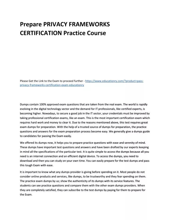 prepare privacy frameworks certification practice
