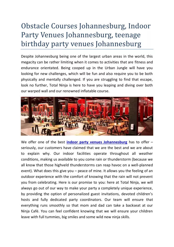 obstacle courses johannesburg indoor party venues