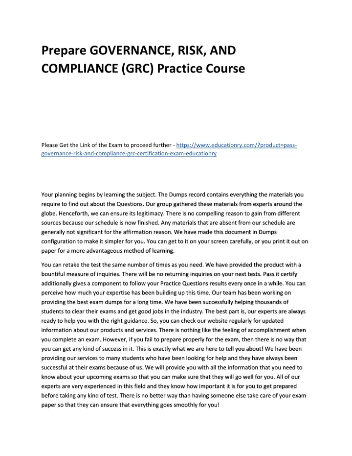 prepare governance risk and compliance