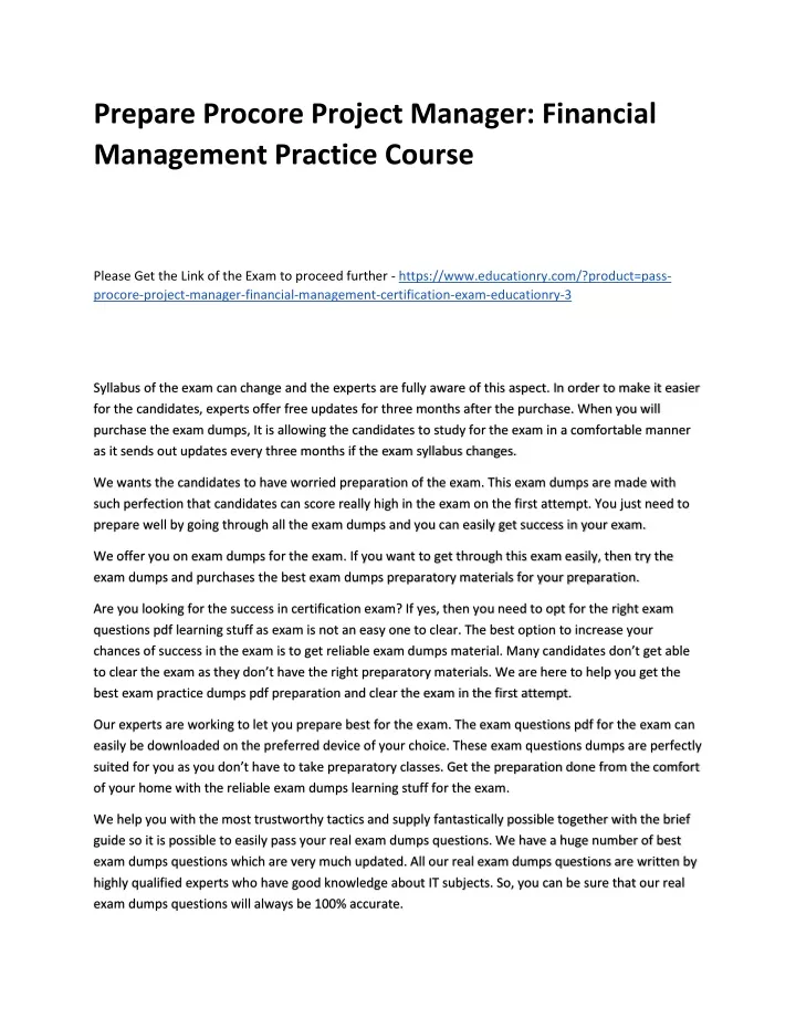 prepare procore project manager financial