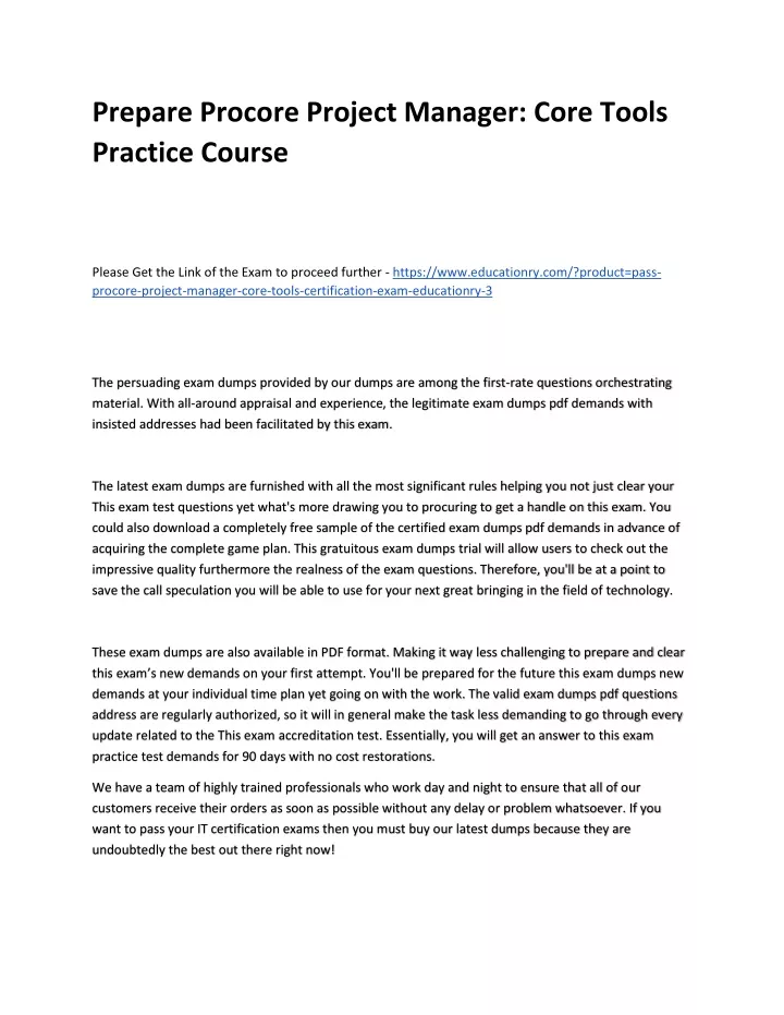 prepare procore project manager core tools