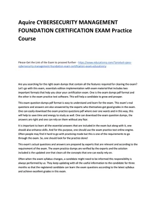 aquire cybersecurity management foundation