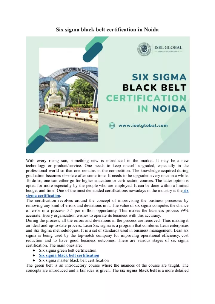 six sigma black belt certification in noida
