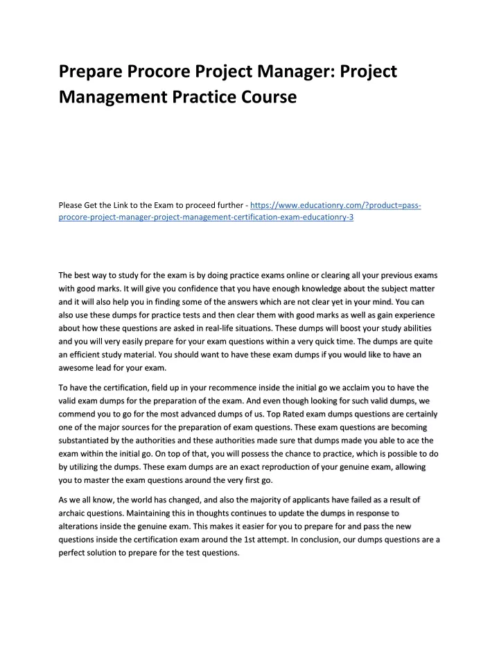prepare procore project manager project