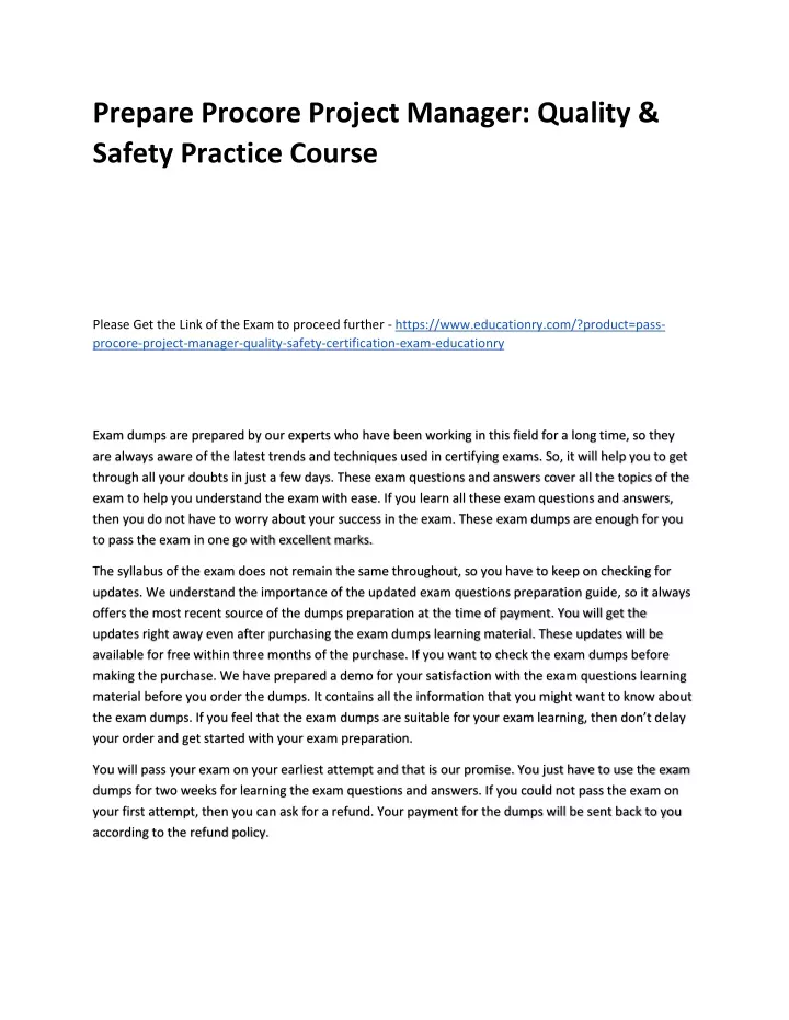 prepare procore project manager quality safety