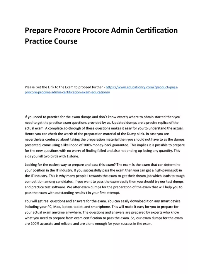 prepare procore procore admin certification