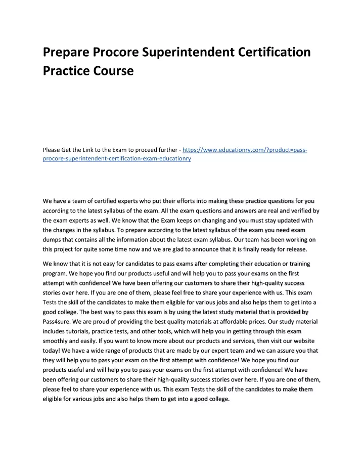 prepare procore superintendent certification
