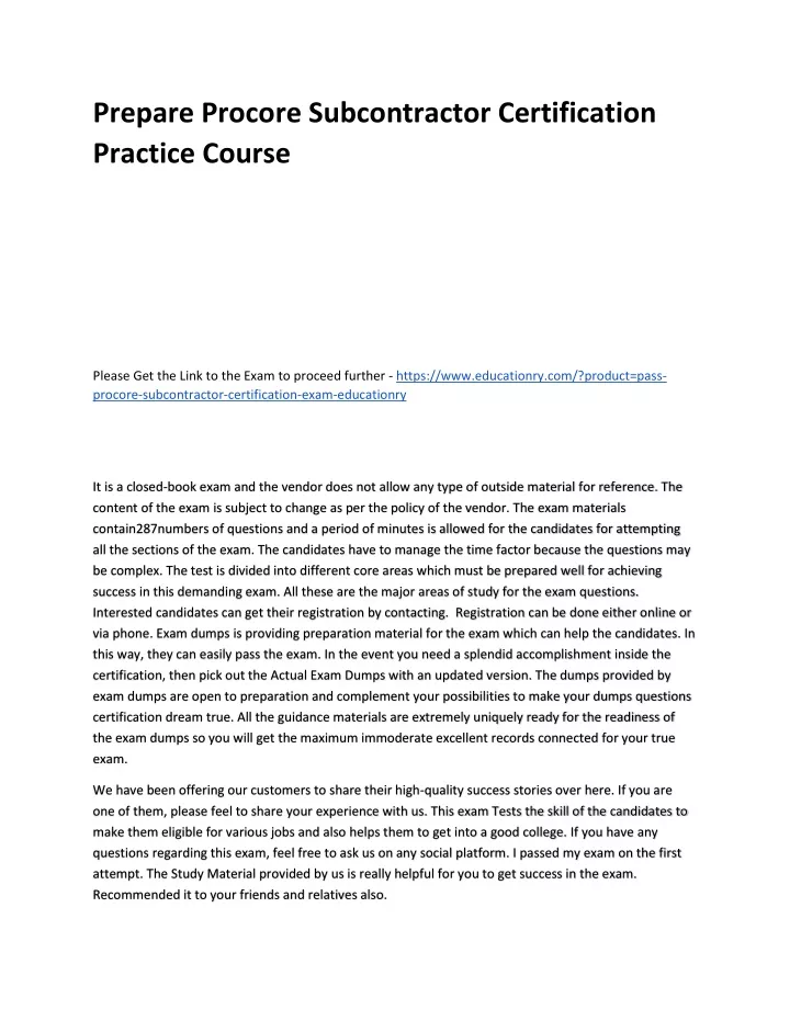 prepare procore subcontractor certification
