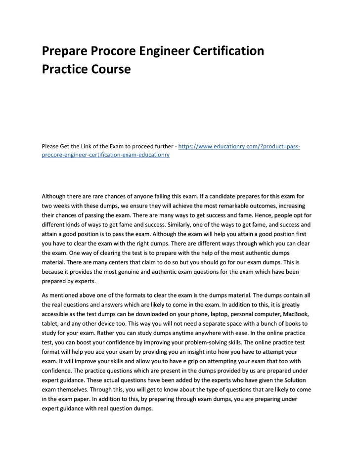 prepare procore engineer certification practice