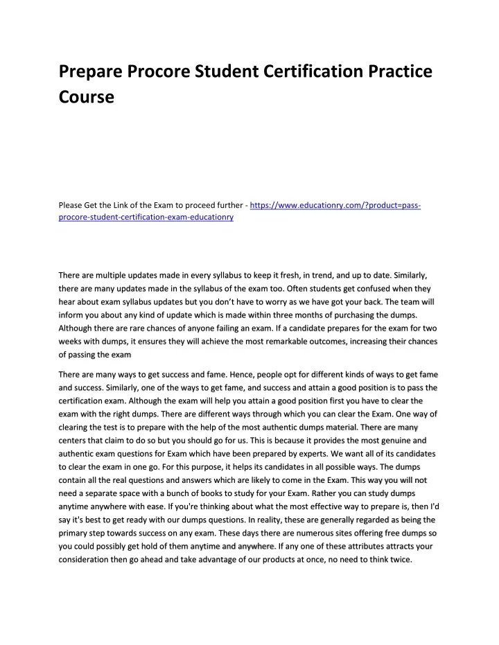 prepare procore student certification practice
