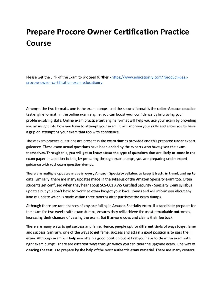 prepare procore owner certification practice