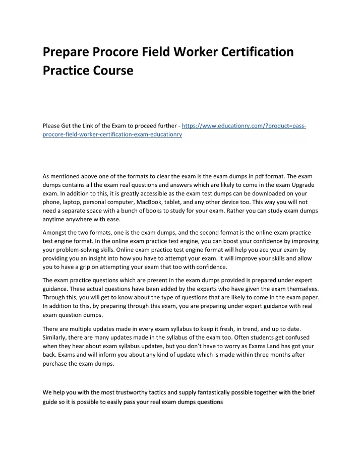 prepare procore field worker certification