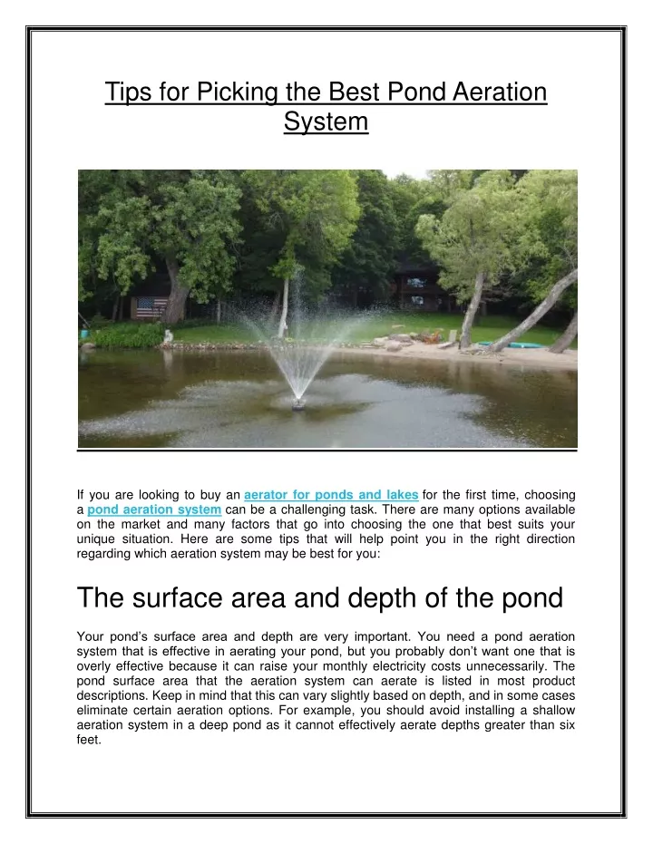 tips for picking the best pond aeration system
