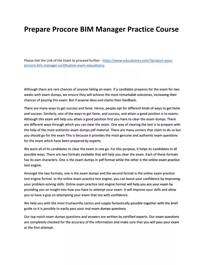 prepare procore bim manager practice course