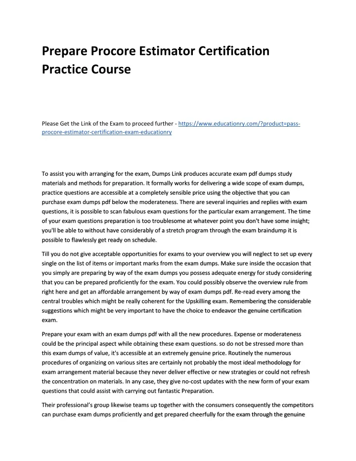 prepare procore estimator certification practice