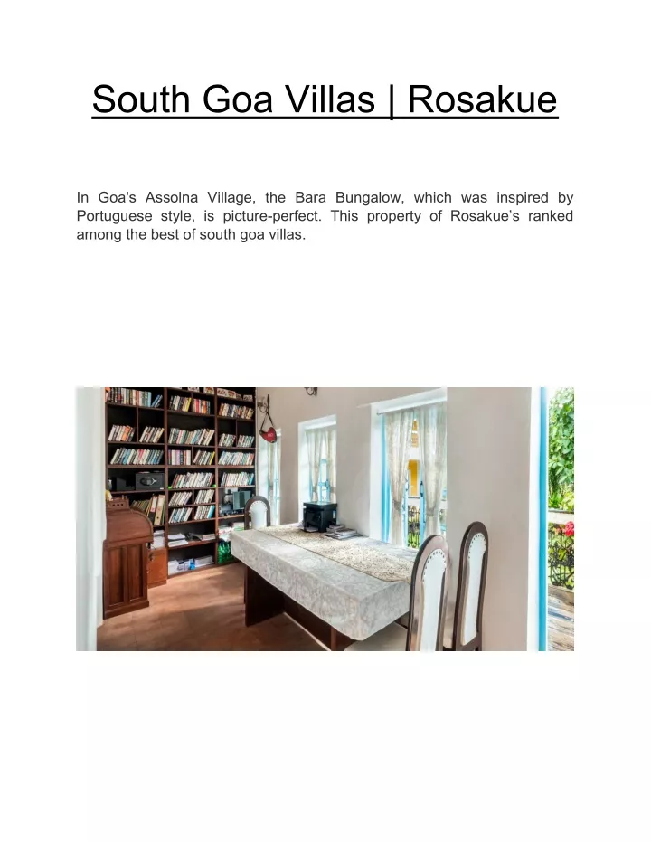 south goa villas rosakue