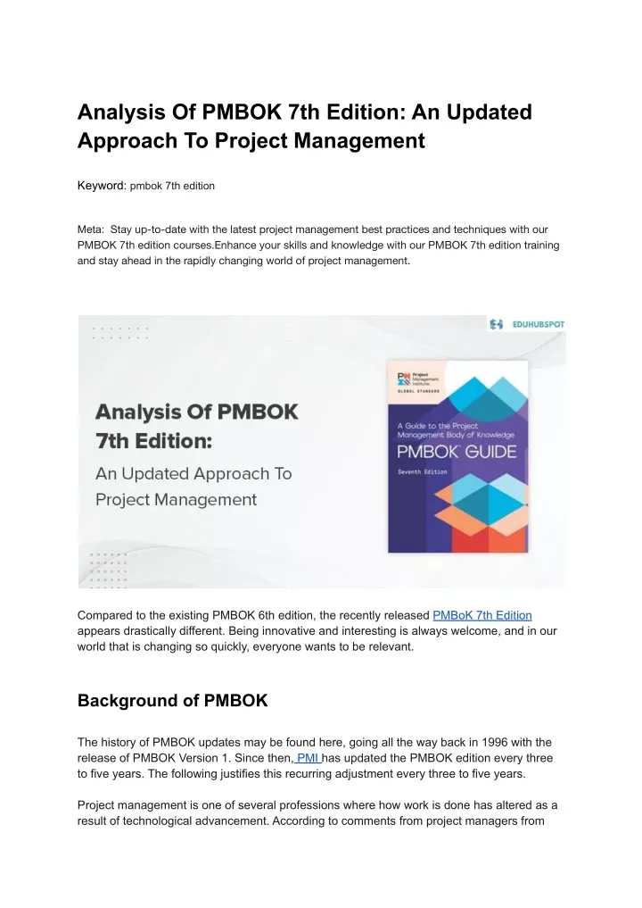analysis of pmbok 7th edition an updated approach