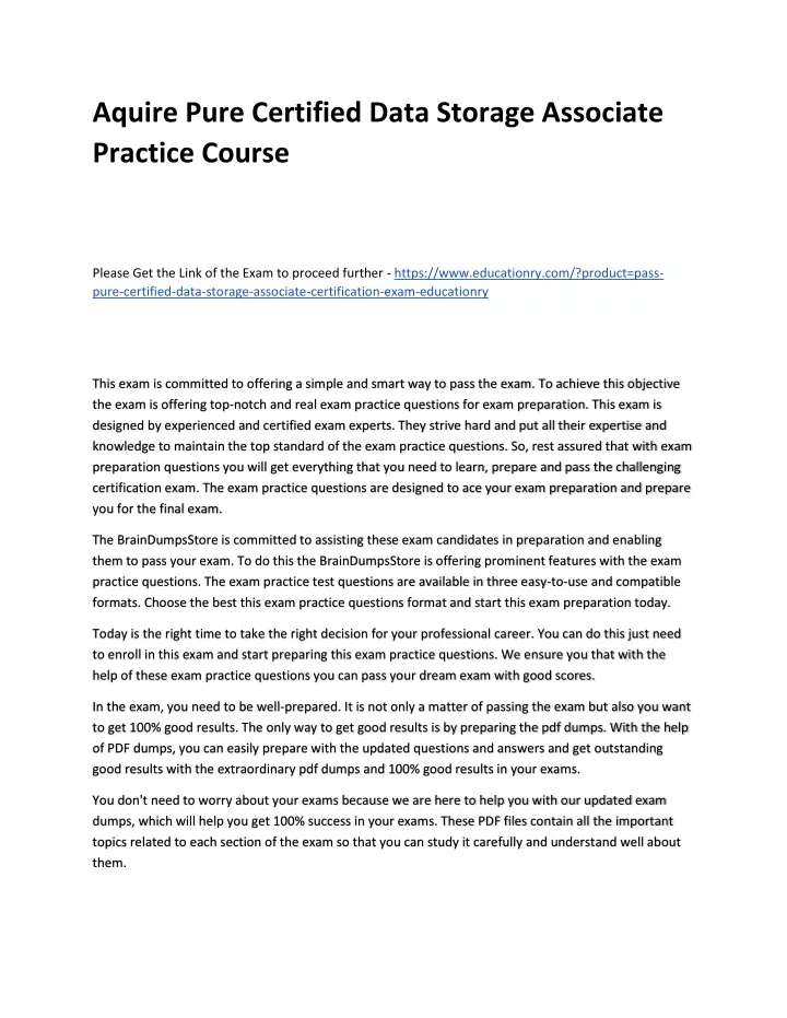 aquire pure certified data storage associate