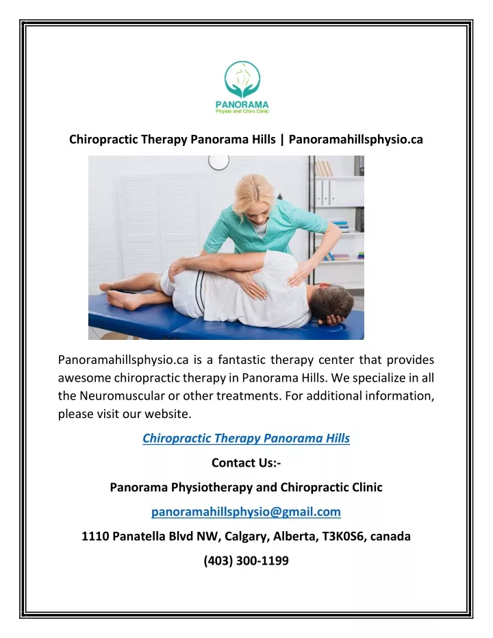 chiropractic therapy panorama hills