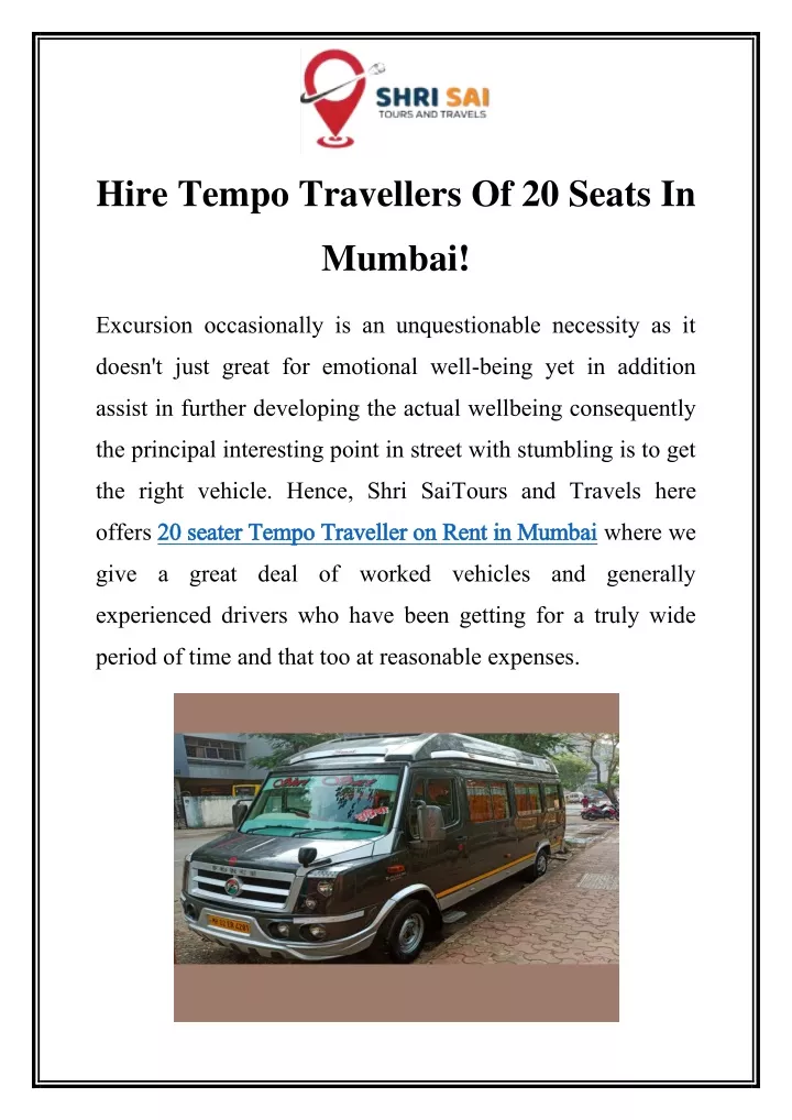 hire tempo travellers of 20 seats in