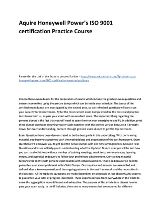 aquire honeywell power s iso 9001 certification