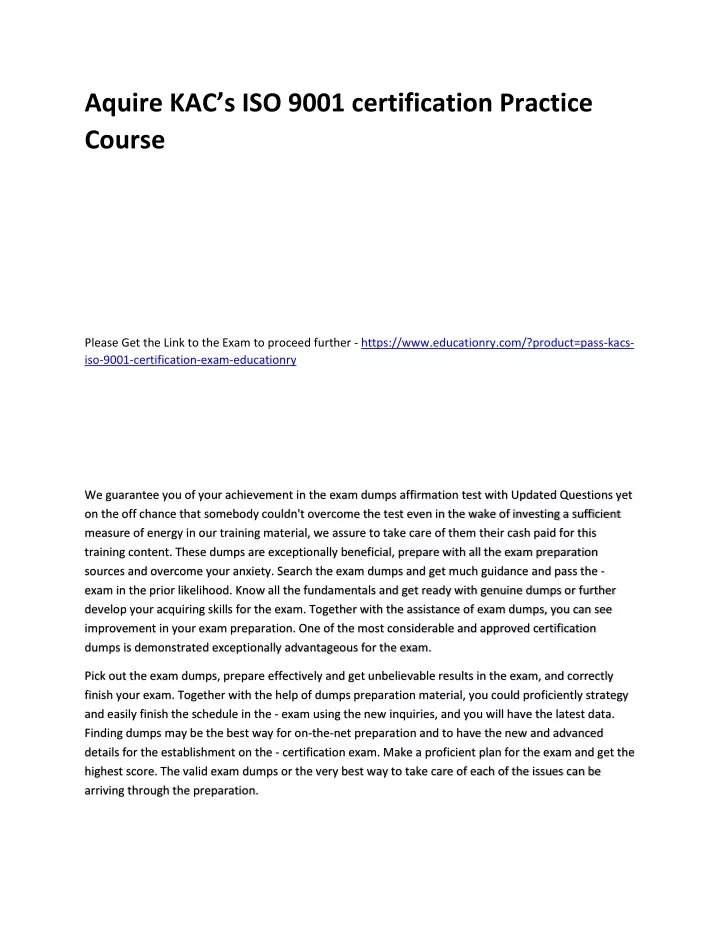 aquire kac s iso 9001 certification practice